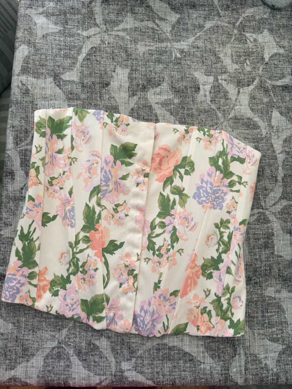 Zara Cream Floral Corset Top with Pink, Lavender & Green
